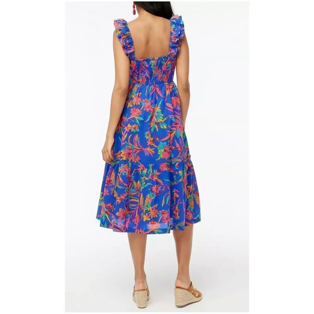 NWT JCrew Floral Tropical Square Neck Midi Dress Blue Size 8 - Picture 5 of 16